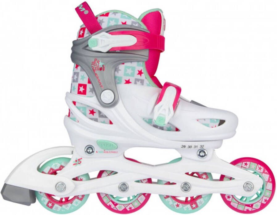 Nijdam Inline Skates Skeelers Sk8 Star Wit Fuchsia Mintgroen Zilvergrijs Verstelbaar Maat 37-40