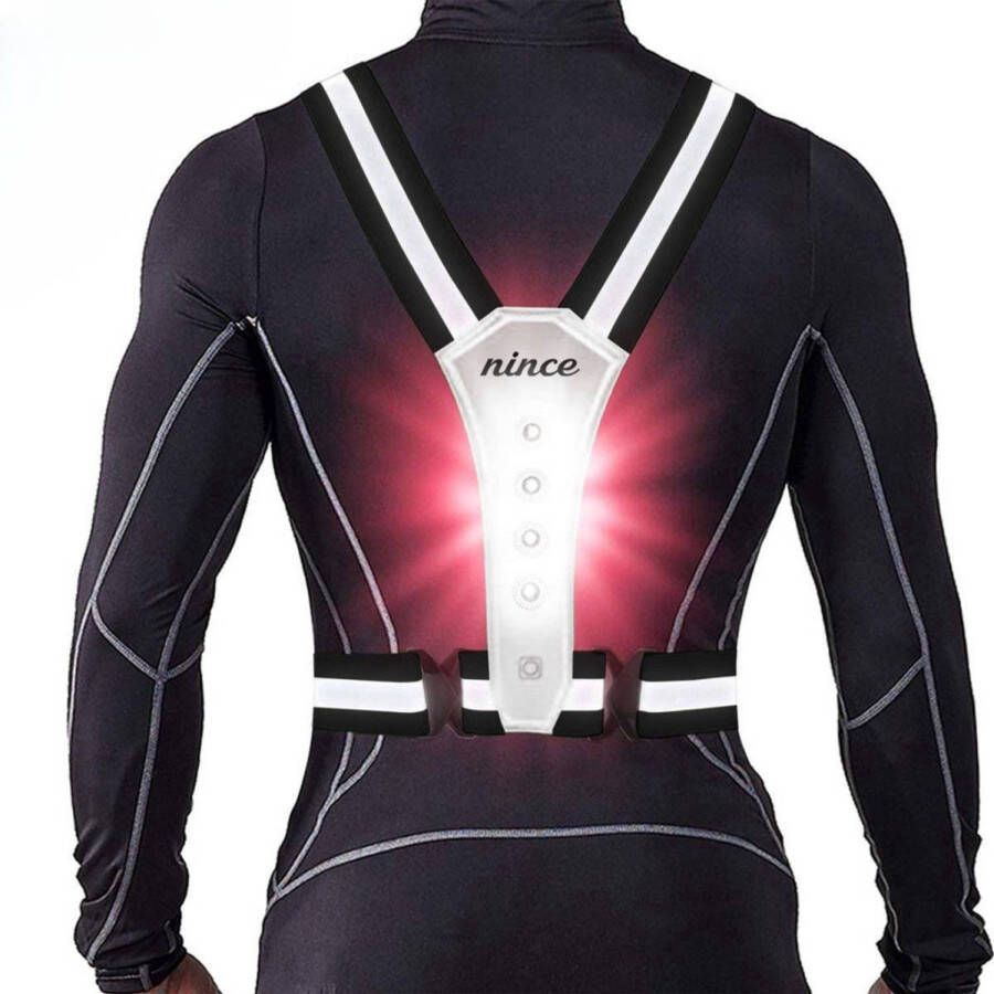 Nince Hardloop Verlichting Van Hoge Kwaliteit USB Oplaadbaar Grijs Hardloopvest Grijs Reflecterend vest