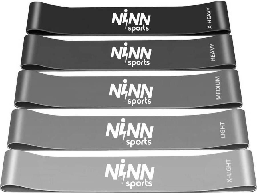 NINN Sports Premium Weerstandsbanden Grijs Set van 5 Resistance Banden Fitness elastiek Inclusief eBook
