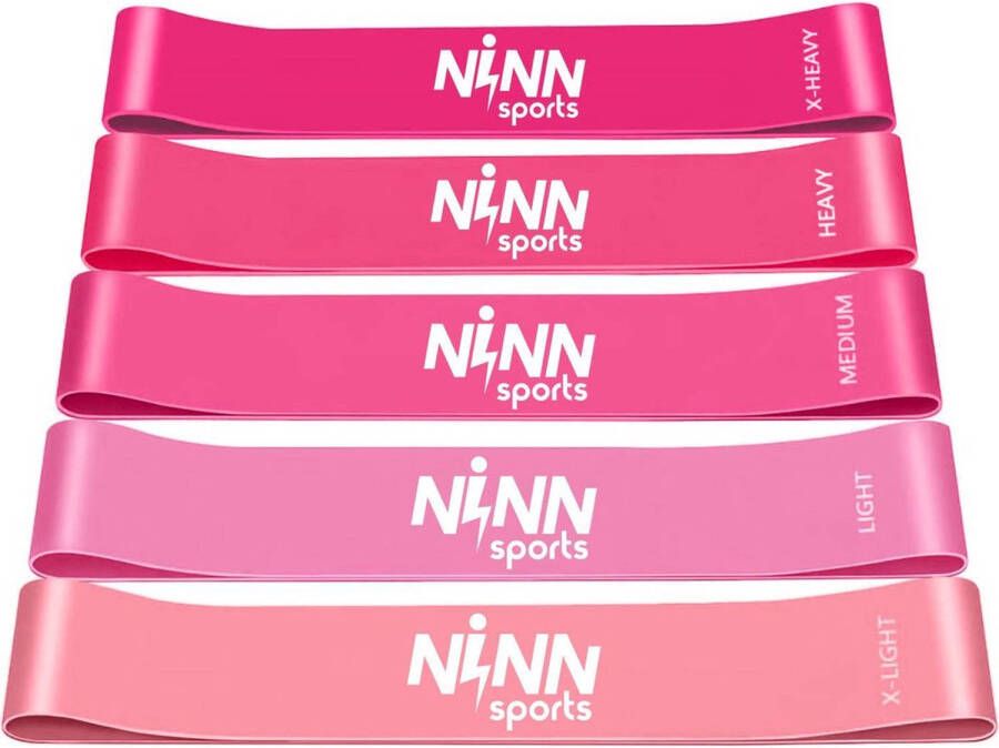 NINN Sports Premium Weerstandsbanden ROZE Set van 5 Resistance Banden Fitness elastiek Inclusief eBook
