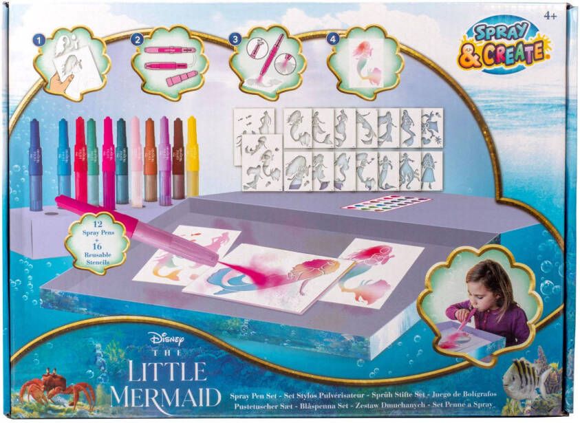 Canenco The Little Mermaid Spray Pen Set Kleurstiften voor Kinderen Tekenset met Gekleurde Pennen en Tekensjablonen