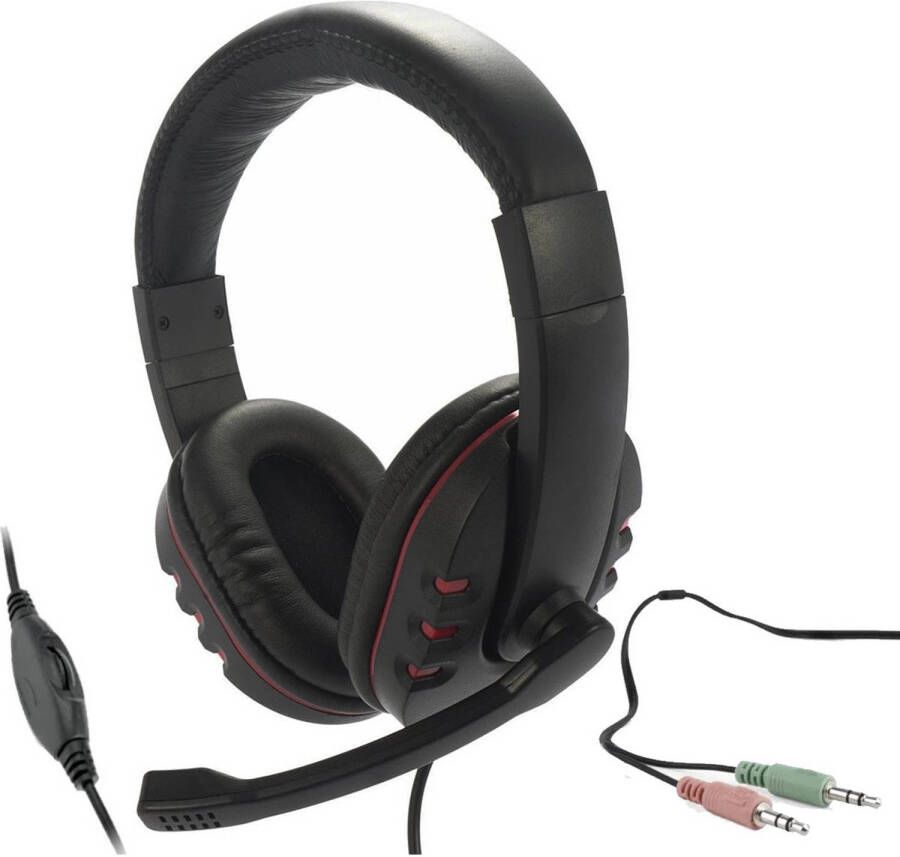 Nördic NÖRDIC GAME-N1025 Stereo gaming headset met microfoon en volumeregeling 3 5 mm jack 2 m kabel zwart rood