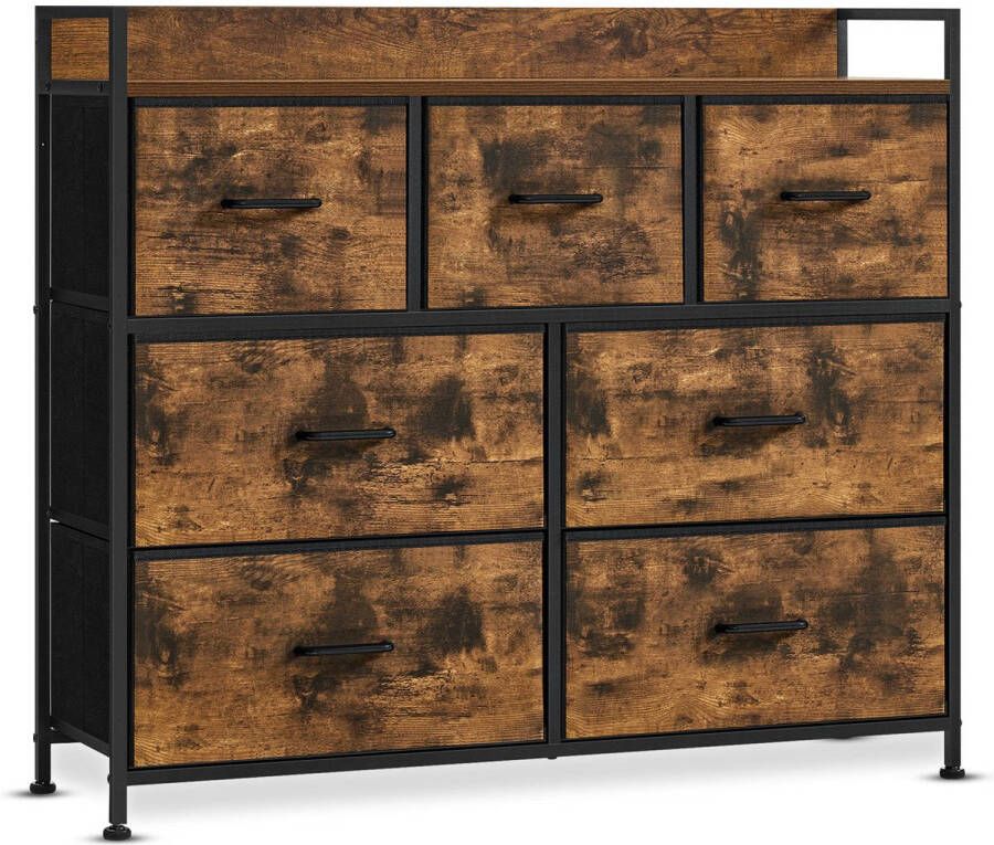 O&apos;DADDY Opbergkast Ladekast Industrieel 7 Laden Ladenkast Kast 28 5 x 98 x 85 cm Vintage Bruin Zwart