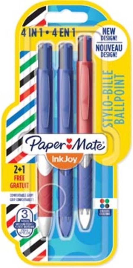 OfficeTown Paper Mate 4-kleuren balpen Inkjoy French Connection blister 2 + 1 gratis
