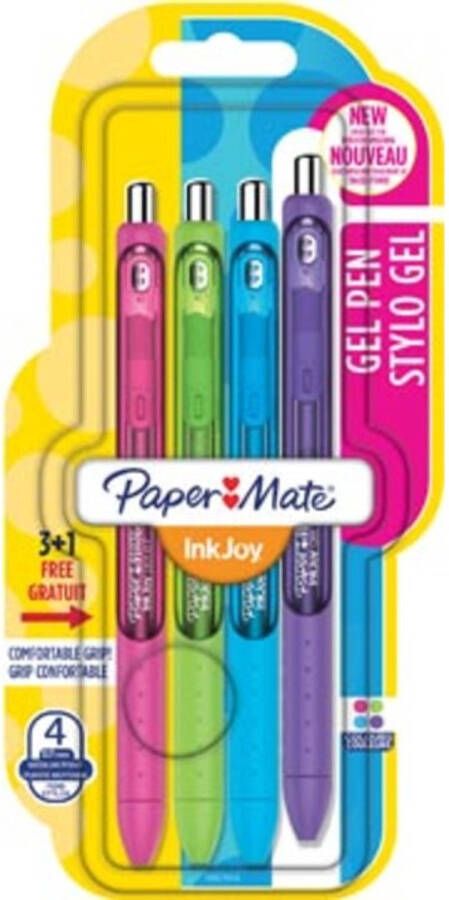 OfficeTown Paper Mate roller InkJoy Gel blister 3 + 1 gratis in geassorteerde fun kleuren
