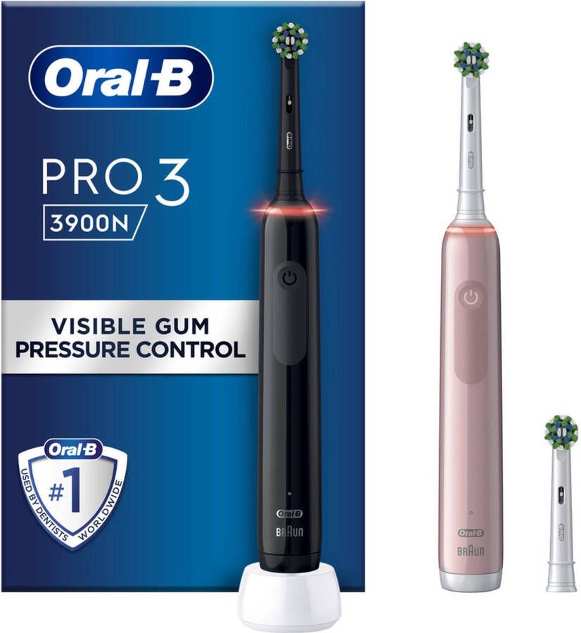 Oral B Pro 3 3900 Duo Zwart en Roze Elektrische tandenborstel met extra opzetborstel!