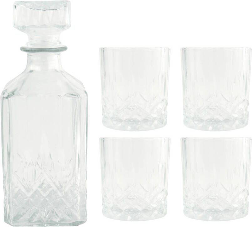 Merkloos Orange85 Whiskey Karaf 4 Glazen 5- Delig Transparant 900 230 ml Glas Set