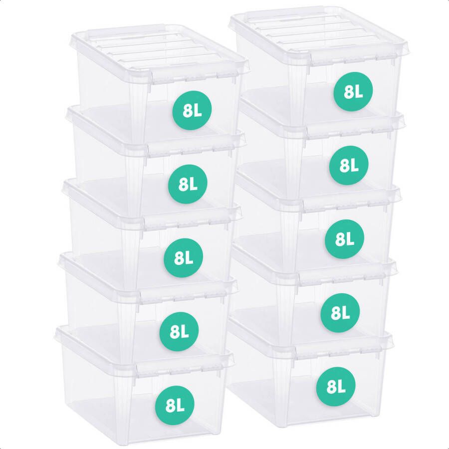 SmartStore Set van 10 Opbergdoos met deksel 8 Liter Opbergbox ™ Classic 10 Stapelbaar en Nestelbaar 10 jaar garantie Voedselveilig BPA vrij Stevige deksels en versterkte hoeken L34 x B25 x H16 cm