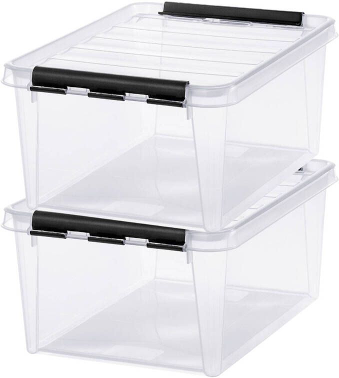 SmartStore Set van 2 Opbergdoos met deksel 14 Liter Opbergbox ™ Classic 15 Stapelbaar en Nestelbaar 10 jaar garantie Voedselveilig BPA vrij Stevige deksels en versterkte hoeken L40 x B30 x H18 cm