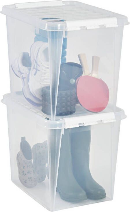 SmartStore Set van 2 Opbergdoos met deksel 52 Liter Opbergbox ™ Classic 50 Stapelbaar en Nestelbaar 10 jaar garantie Voedselveilig BPA vrij Stevige deksels en versterkte hoeken L50 x B39 x H41 cm