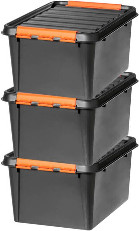 SmartStore Set van 3 Opbergdoos met deksel 32 Liter Opbergbox ™ Pro 31 Stapelbaar en Nestelbaar 10 jaar garantie Voedselveilig BPA vrij Stevige deksels en versterkte hoeken L50 x B39 x H26 cm