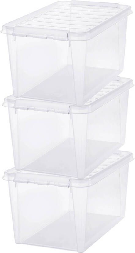 SmartStore Set van 3 Opbergdoos met deksel 47 Liter Opbergbox ™ Classic 45 Stapelbaar en Nestelbaar 10 jaar garantie Voedselveilig BPA vrij Stevige deksels en versterkte hoeken L59 x B39 x H31 cm