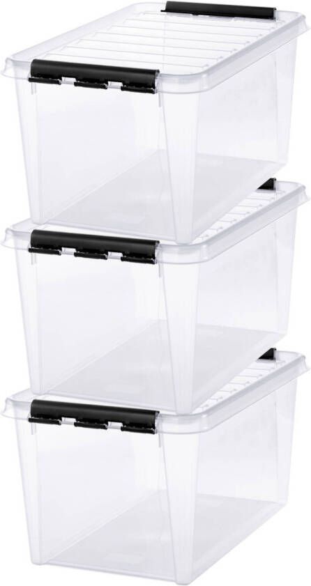 SmartStore Set van 3 Opbergdoos met deksel 47 Liter Opbergbox ™ Classic 45 Stapelbaar en Nestelbaar 10 jaar garantie Voedselveilig BPA vrij Stevige deksels en versterkte hoeken L59 x B39 x H31 cm