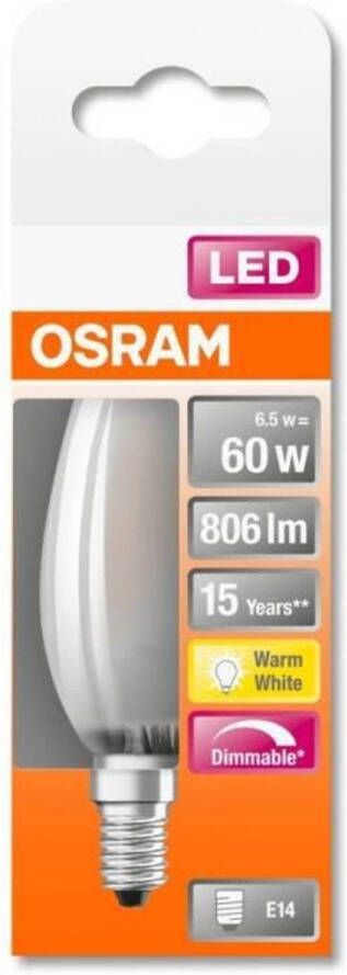 Osram 4058075434486 LED-lamp Energielabel E (A G) E14 Kaars 6.5 W = 60 W Warmwit (Ø x l) 35 mm x 97 mm 1 stuk(s)