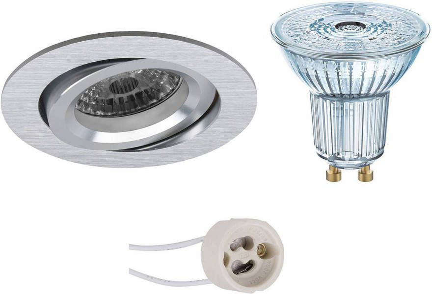 Osram LED Spot Set Parathom PAR16 927 36D Pragmi Aerony Pro GU10 Fitting Dimbaar Inbouw Rond Mat Zilver 5.5W Warm Wit 2700K Kantelbaar Ø82mm