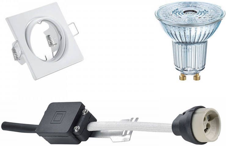 Osram LED Spot Set Parathom PAR16 930 36D GU10 Fitting Dimbaar Inbouw Vierkant Mat Wit 3.7W Warm Wit 3000K Kantelbaar 80mm