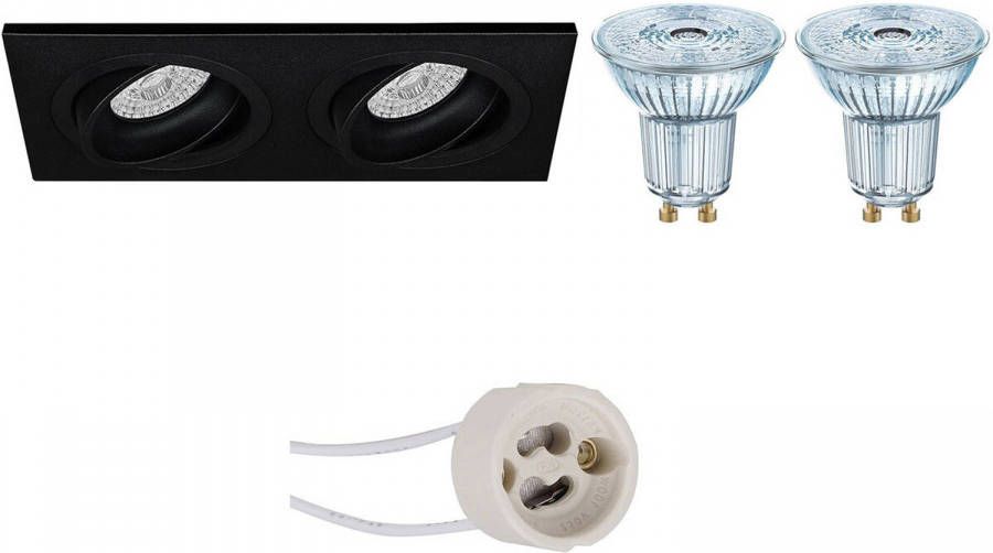 Osram LED Spot Set Parathom PAR16 940 36D Pragmi Borny Pro GU10 Fitting Dimbaar Inbouw Rechthoek Dubbel Mat Zwart 5.5W Natuurlijk Wit 4000K Kantelbaar 175x92mm