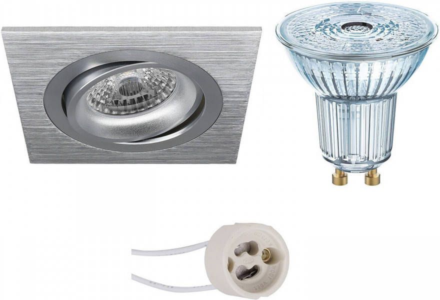 Osram LED Spot Set Parathom PAR16 940 36D Pragmi Borny Pro GU10 Fitting Dimbaar Inbouw Vierkant Mat Zilver 5.5W Natuurlijk Wit 4000K Kantelbaar 92mm