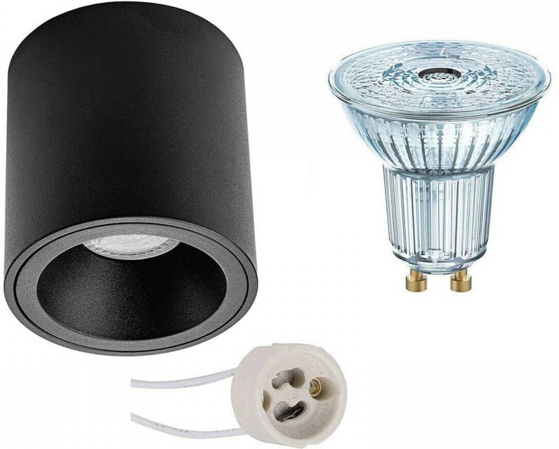 Osram Opbouwspot Set Parathom PAR16 930 36D Pragmi Cliron Pro GU10 Fitting Dimbaar Opbouw Rond Mat Zwart 5.5W Warm Wit 3000K Verdiept Ø90mm