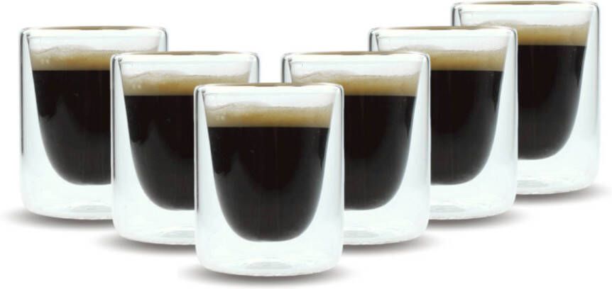 OTIX Espresso Glazen Set van 6 Kopjes Dubbelwandig Glas 80ml 5.5 x 7.5 cm Koffiekopjes