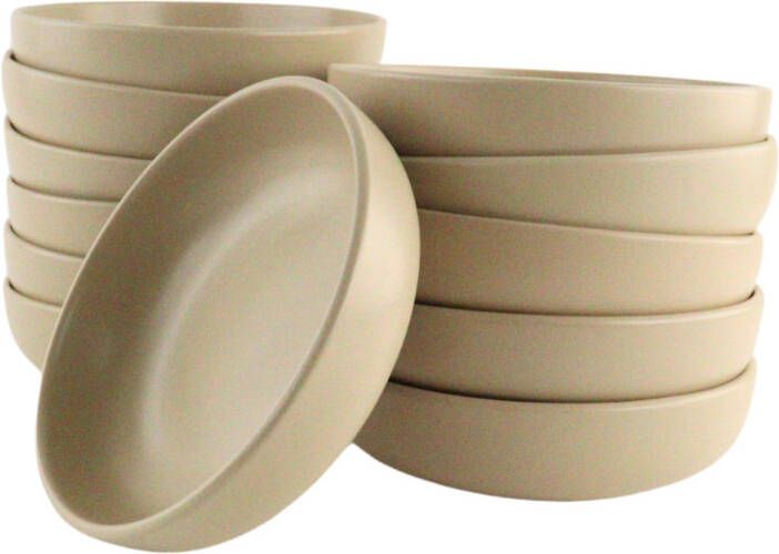 OTIX Pastaborden Bordenset 12 Persoons Diepe Borden Soepborden 19cm Beige Keramiek ORCHID