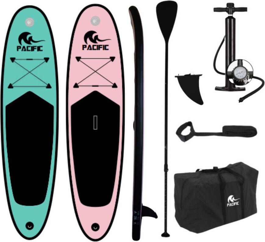Pacific DUOSET! Sup Board Love Edition Extra Stevig 285 cm Tot 100 kg Roze Groen