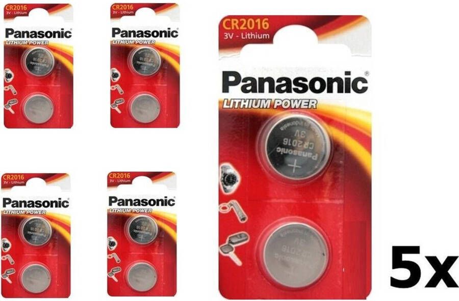 Panasonic 10 Stuks (5 Blisters a 2st) CR2016 Professional Electronics 3V 90mAh Lithium knoopcel