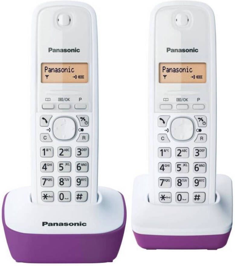 Panasonic kx-tg1612frf duo-telefoon zonder bestand zonder antwoordapparaat wit paars