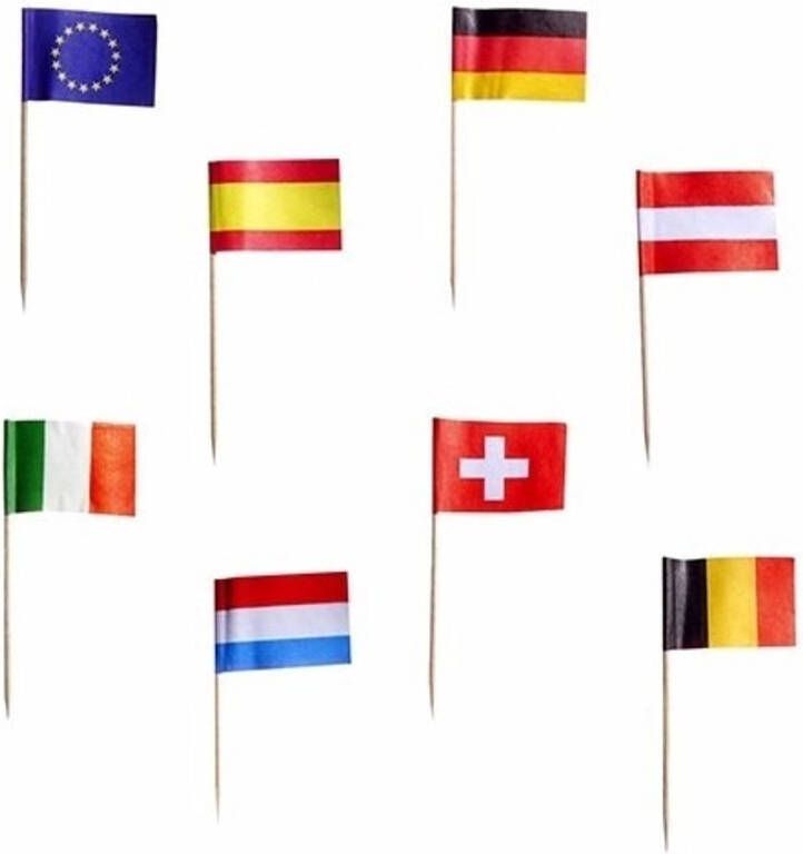 Papstar 50x feest vlaggetjes prikkertjes van 9 Europese landen Cocktailprikkers