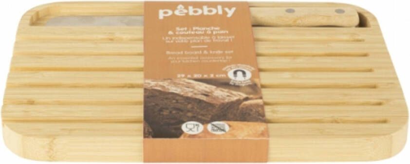 Pebbly Broodplank met Broodmes Bamboe 29 x 20 cm