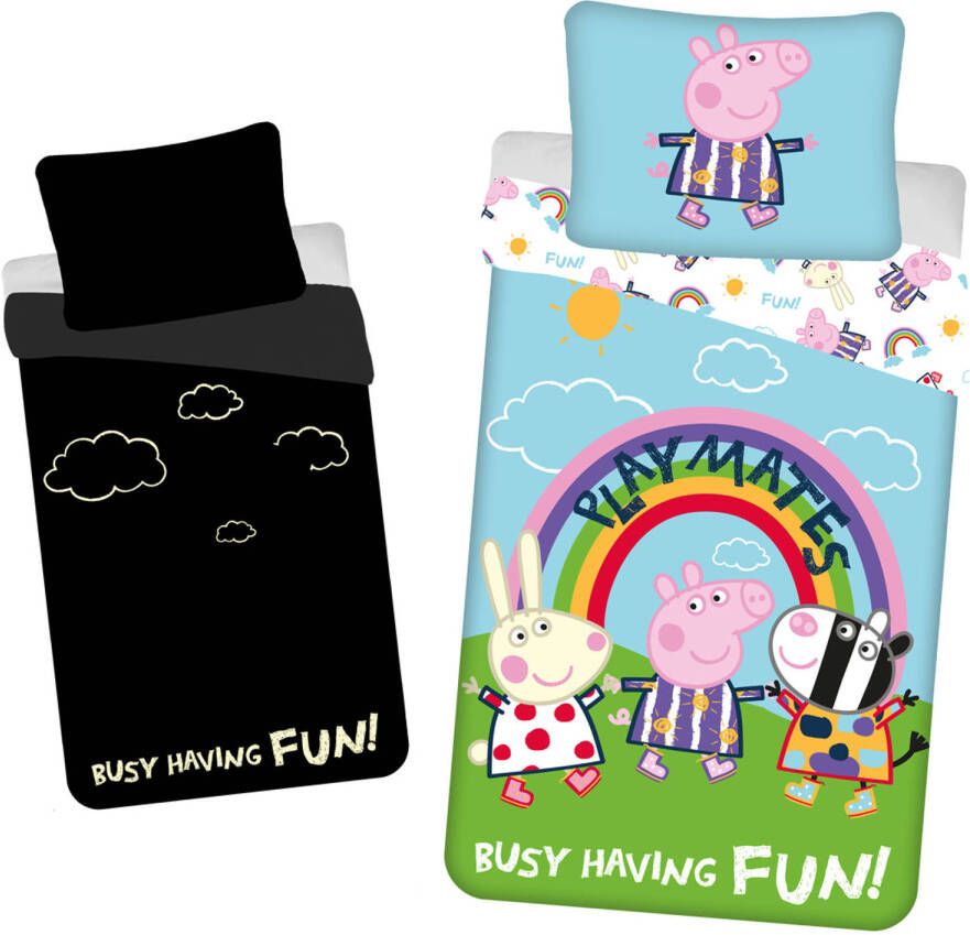 Peppa Pig Dekbedovertrek Glow in the Dark Playmates Eenpersoons 140 x 200 + 70 x 90 cm Katoen