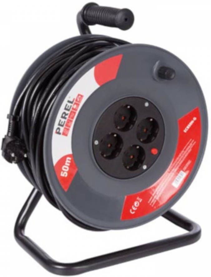 Perel Kabelhaspel Gebruik Binnenshuis 4 Stopcontacten Met Randaarde 50 M H05vv-f 3g1.5 Zwart