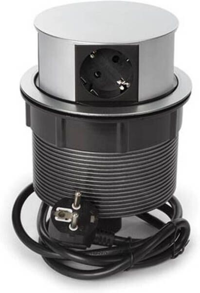 Perel Pop-upstekkerdoos 4 stopcontacten met randaarde (type F) montagegat 121 mm gebruik binnenshuis zwart grijs