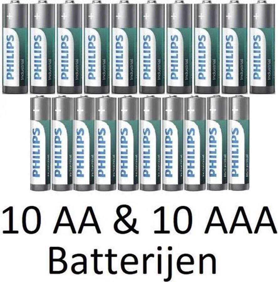 Philips 10 AA & 10 AAA (Verpakt Per 10) industrial Alkaline Batterijen