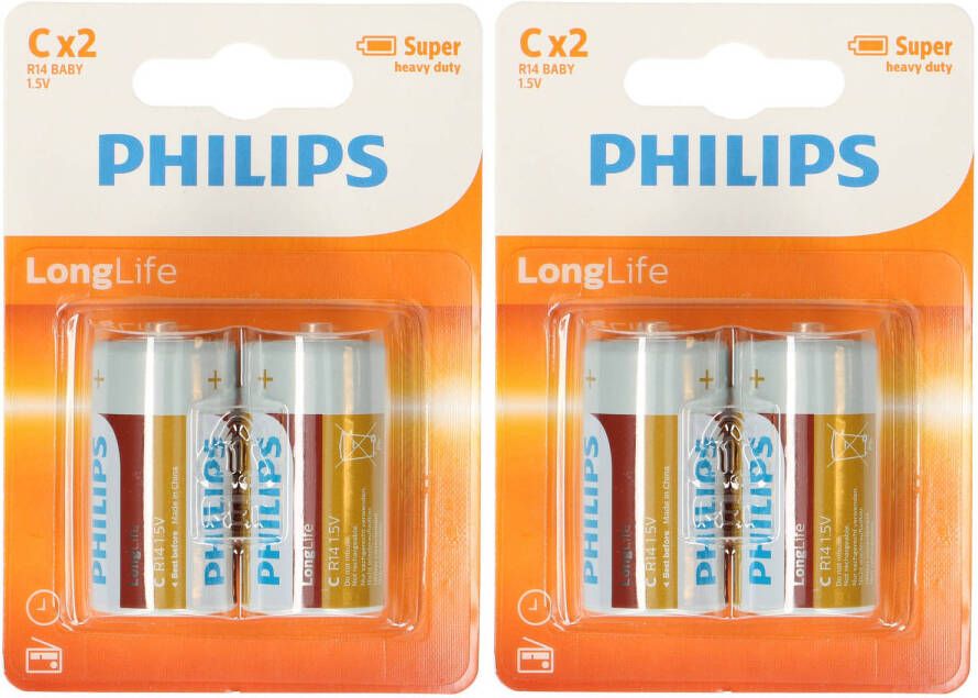 Philips 10 Long Life LR14 C-batterijen 1 5 Volt Batterijen