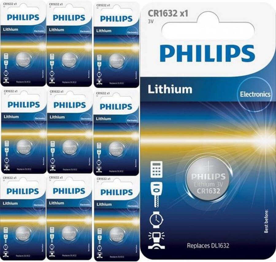 Philips 10 Stuks (10 Blister ) CR1632 3v lithium knoopcelbatterij