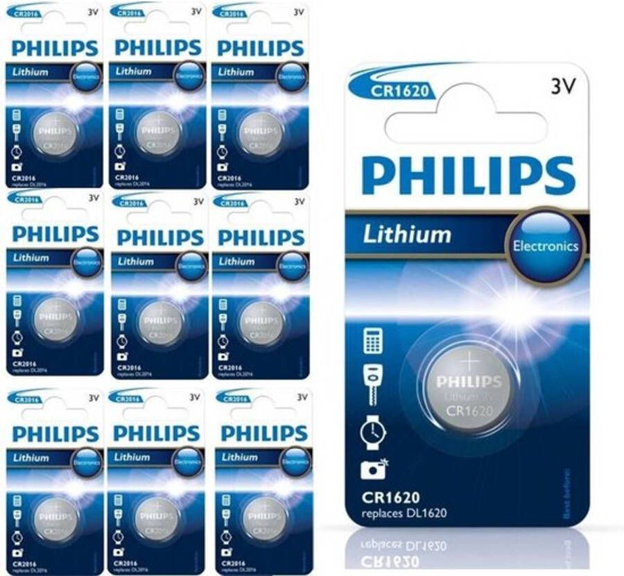 Philips 10 Stuks CR1620 3v lithium knoopcelbatterij