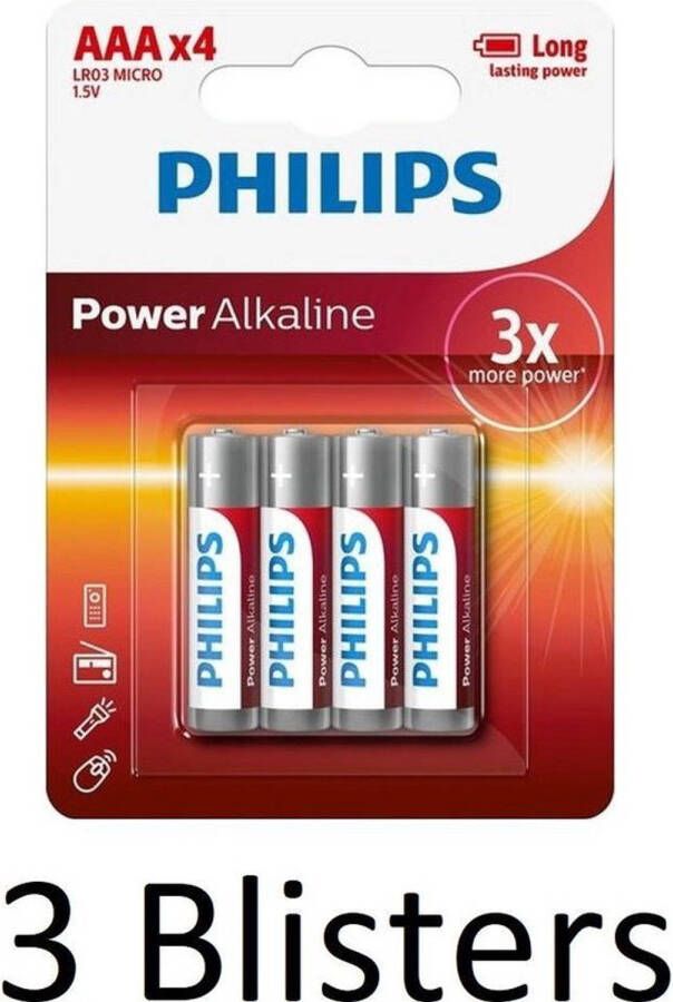 Philips 12 Stuks (3 Blisters a 4 st) Power Alkaline AAA