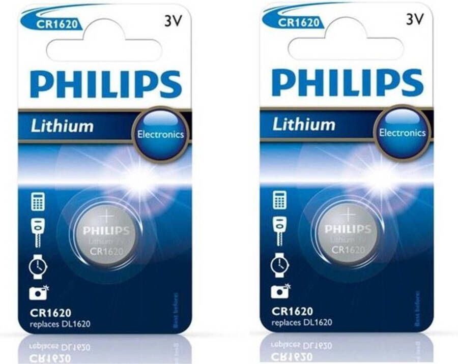 Philips 2 Stuks CR1620 3v lithium knoopcelbatterij