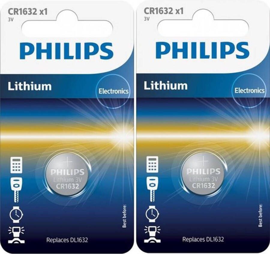 Philips 2 Stuks CR1632 3v lithium knoopcelbatterij