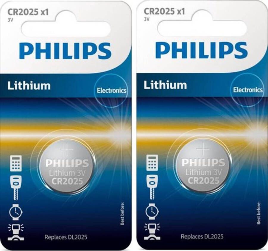 Philips 2 Stuks CR2025 3v lithium knoopcelbatterij