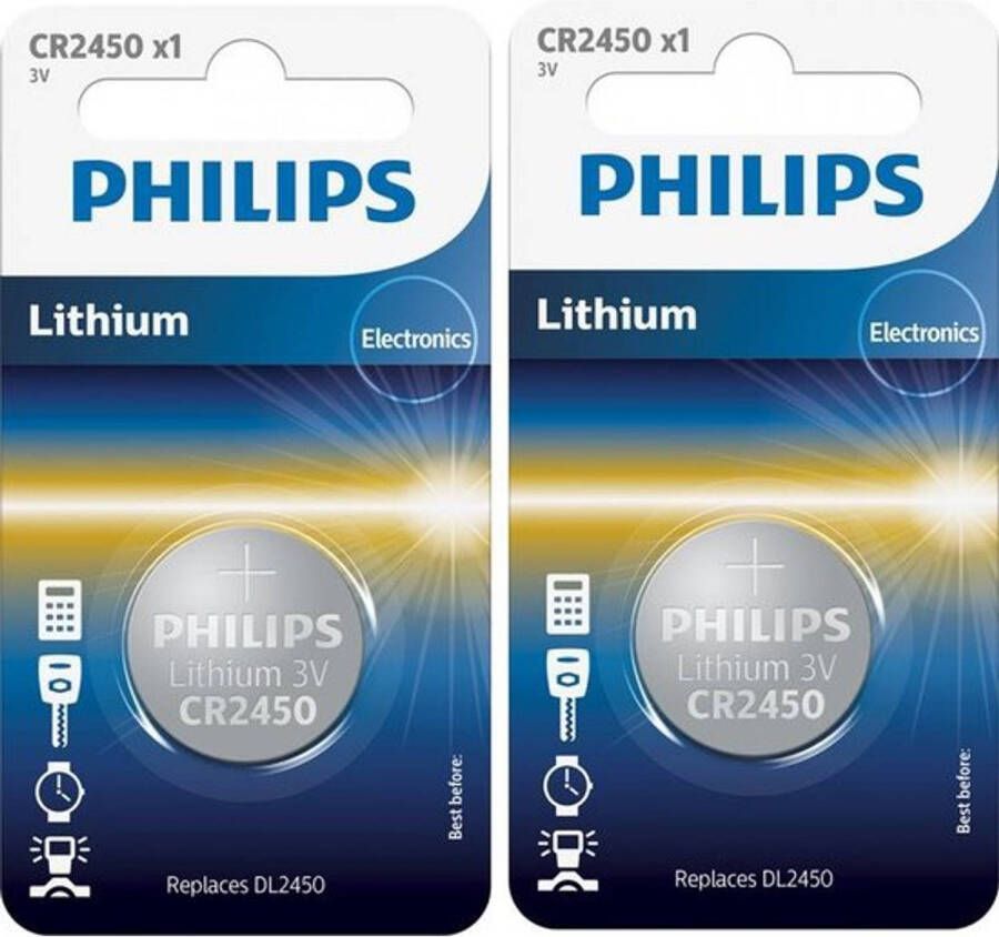 Philips 2 Stuks CR2450 3v lithium knoopcelbatterij