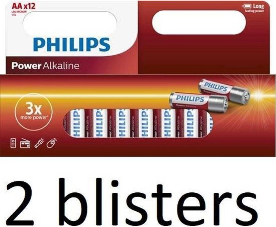 Philips 24 Stuks (2 Blisters a 12 St) AA Alkaline Batterijen