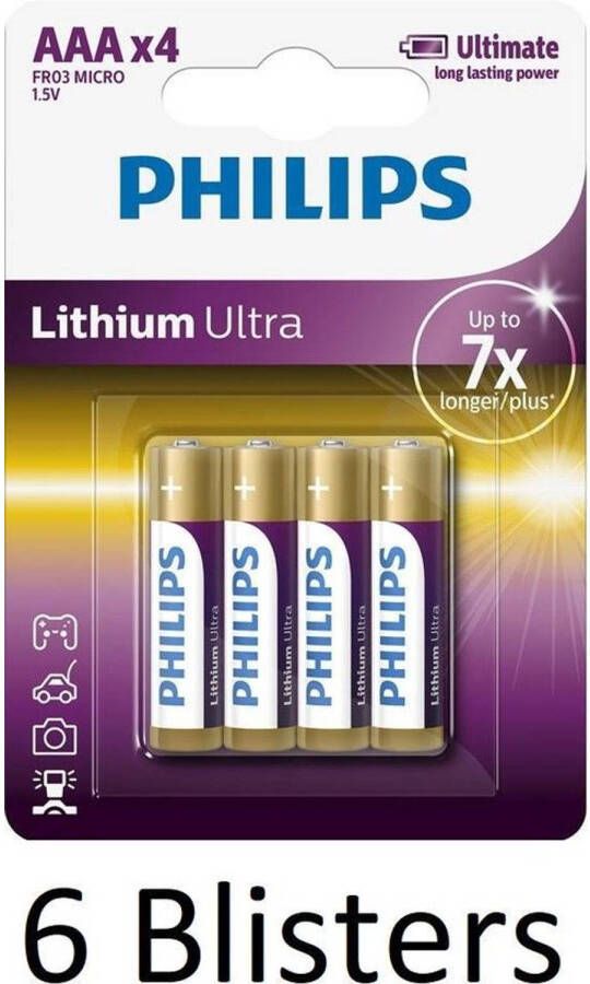 Philips 24 Stuks (6 Blisters a 4 st) AAA Lithium Ultra Batterijen