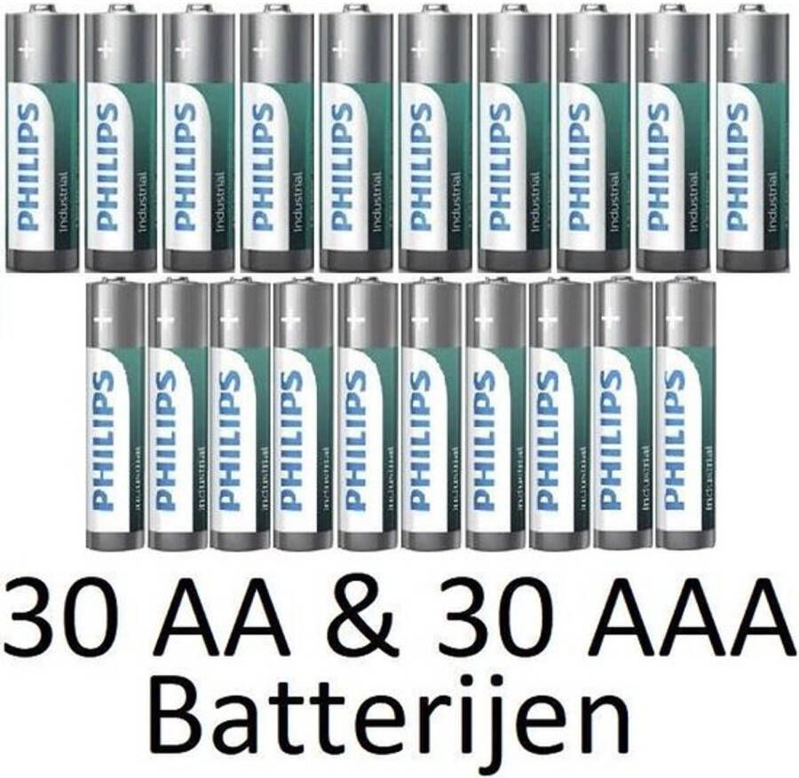 Philips 30 AA & 30 AAA (Verpakt Per 10) industrial Alkaline Batterijen