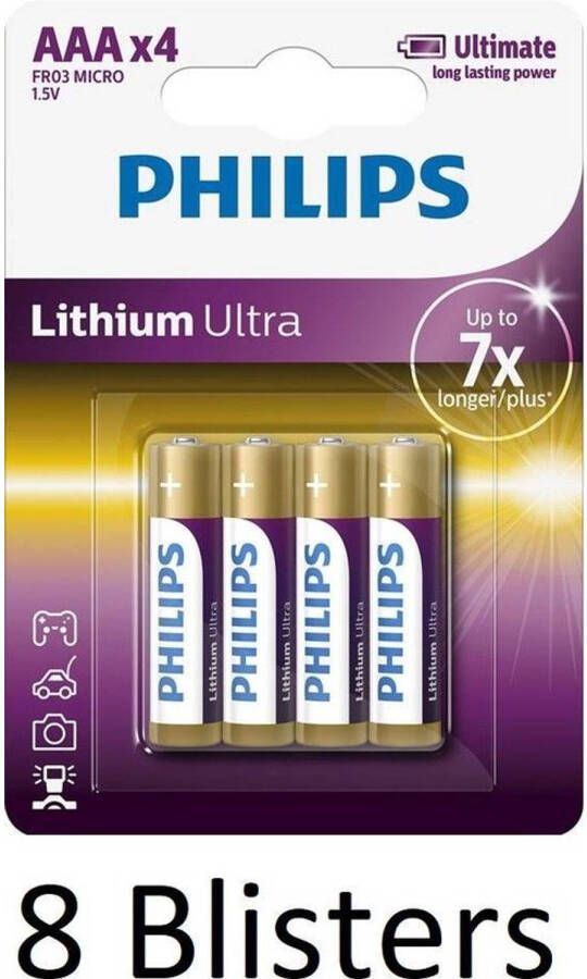 Philips 32 Stuks (8 Blisters a 4 st) AAA Lithium Ultra Batterijen