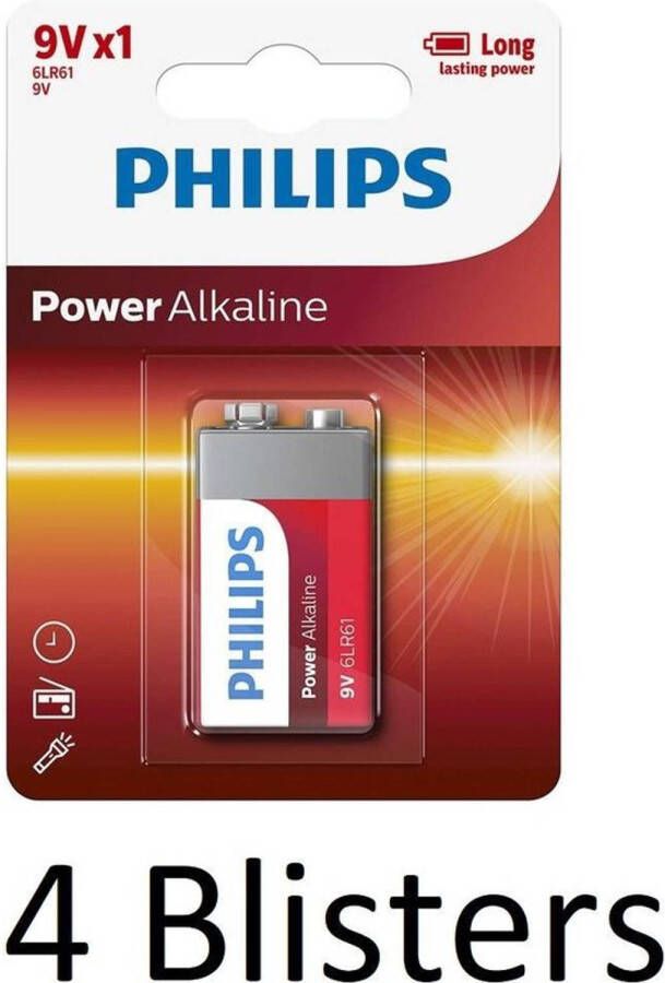 Philips 4 Stuks (4 Blisters a 1 st) Power Alkaline batterij 9V