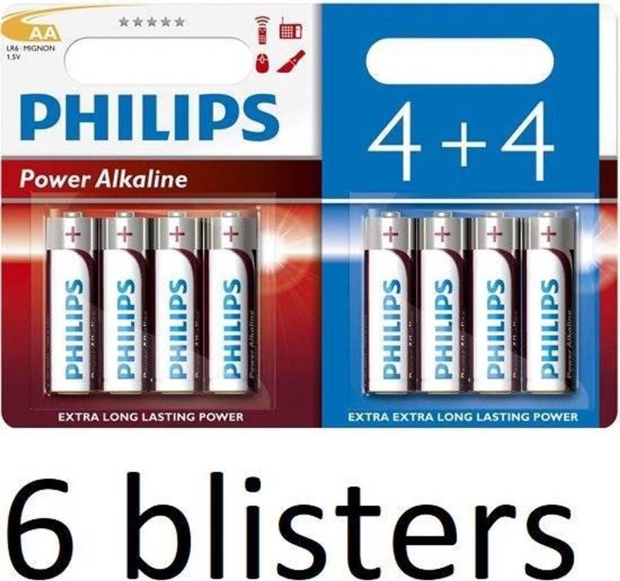 Philips 48 Stuks (6 Blisters a 8 st) Power Alkaline Batterij LR6P8BP 10