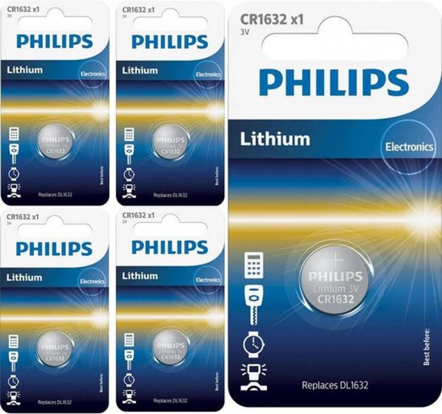 Philips 5 Stuks CR1632 3v lithium knoopcelbatterij