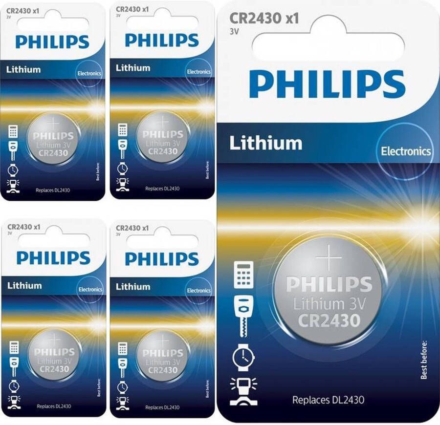Philips 5 Stuks CR2430 3v lithium knoopcelbatterij
